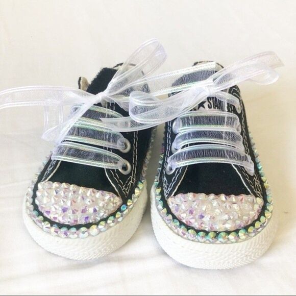 Embellished Converse Sneakers Size 2 (Baby) Carefully hand decorated - Picture 3 of 8